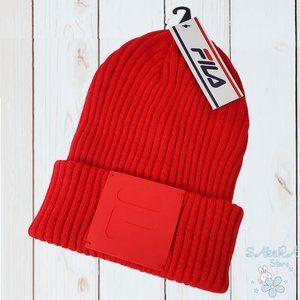 NWT FILA AUTHENTIC WOMEN'S RED WINTER KNITTED RIBBED BEANIE HAT